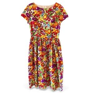 Handmade Fruit Printed Cottagecore Picnic Midi Dress Sz M/L 32” Waist
